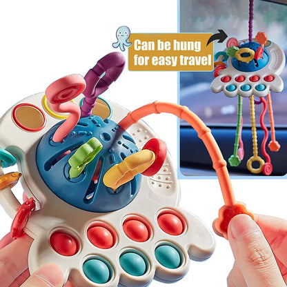 Baby Montessori Pull String Sensory Toys – Teething & Activity Silicone Toys for 6-12 Months