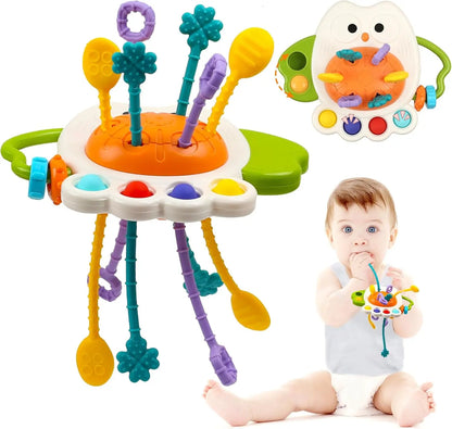 Baby Montessori Pull String Sensory Toys – Teething & Activity Silicone Toys for 6-12 Months
