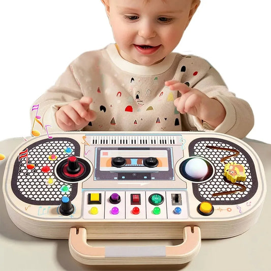 Montessori Wooden Busy Board with Sensory Activities for Toddlers