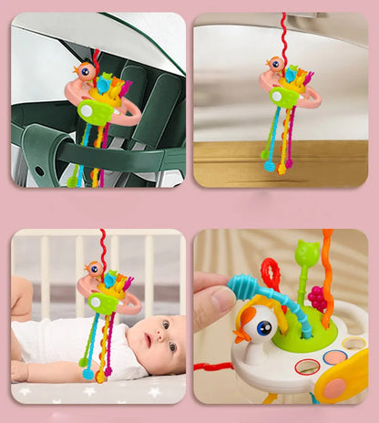 Baby Montessori Pull String Sensory Toys – Teething & Activity Silicone Toys for 6-12 Months