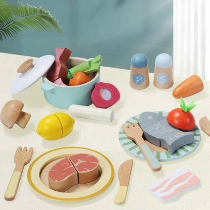 Wooden Play Food Set – 78PCS Kitchen Toy for Kids