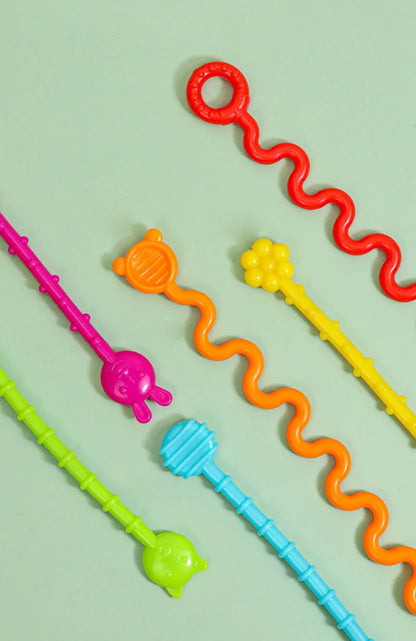 Baby Montessori Pull String Sensory Toys – Teething & Activity Silicone Toys for 6-12 Months