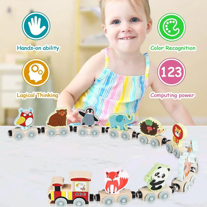 Montessori Magnetic Wooden Train Toy – Early Educational Animal Sorting Learning Set for Kids
