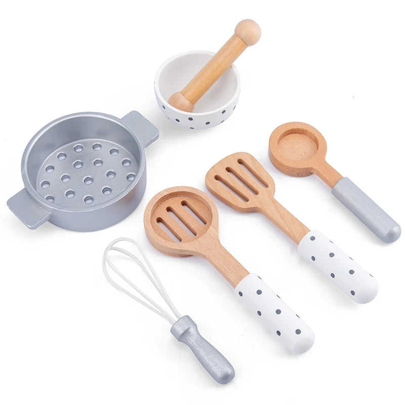 Wooden Kids Kitchen Set – Pretend Play with Pots & Food