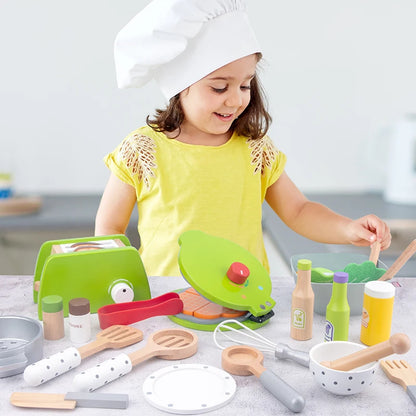 Wooden Kids Kitchen Set – Pretend Play with Pots & Food