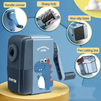 Cartoon Dinosaur Pencil Sharpener – Hand-Cranked & Anti-Jam