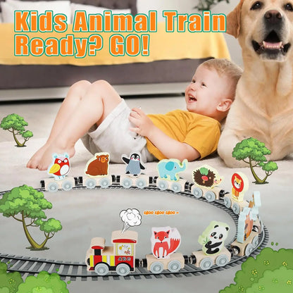 Montessori Magnetic Wooden Train Toy – Early Educational Animal Sorting Learning Set for Kids