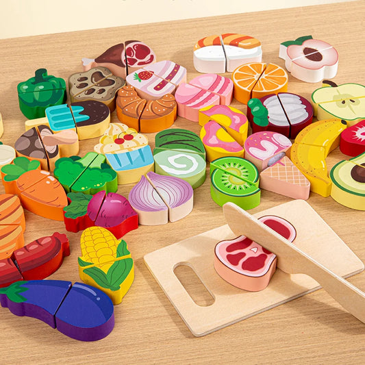Wooden Montessori Cutting Set – Fruits, Food & Ice Cream