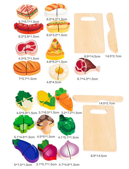 Wooden Montessori Cutting Set – Fruits, Food & Ice Cream