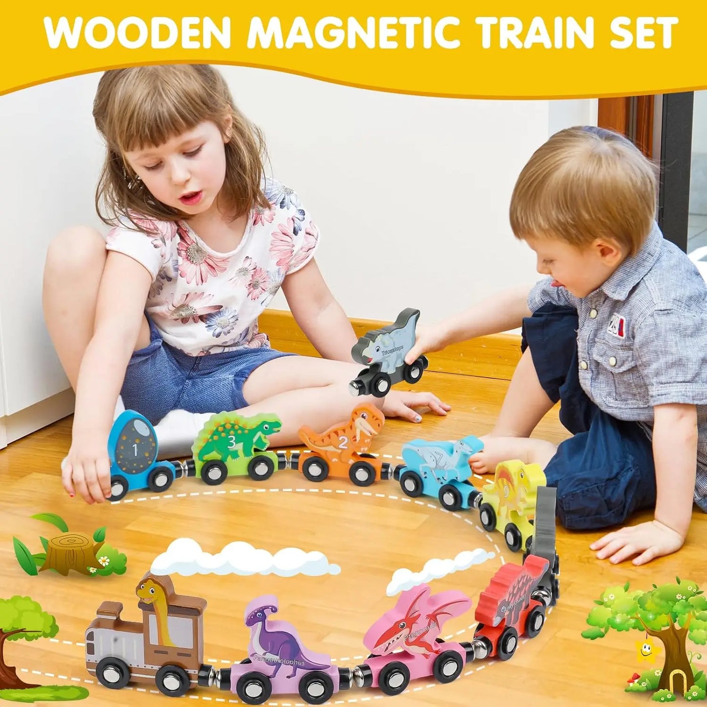 Montessori Magnetic Wooden Train Toy – Early Educational Animal Sorting Learning Set for Kids