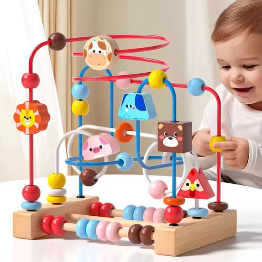 Montessori Wooden Bead Maze & Abacus Toy for Toddlers 1–3 Years