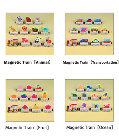 Montessori Magnetic Wooden Train Toy – Early Educational Animal Sorting Learning Set for Kids