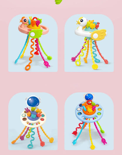 Baby Montessori Pull String Sensory Toys – Teething & Activity Silicone Toys for 6-12 Months