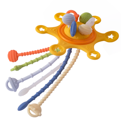 Baby Montessori Pull String Sensory Toys – Teething & Activity Silicone Toys for 6-12 Months